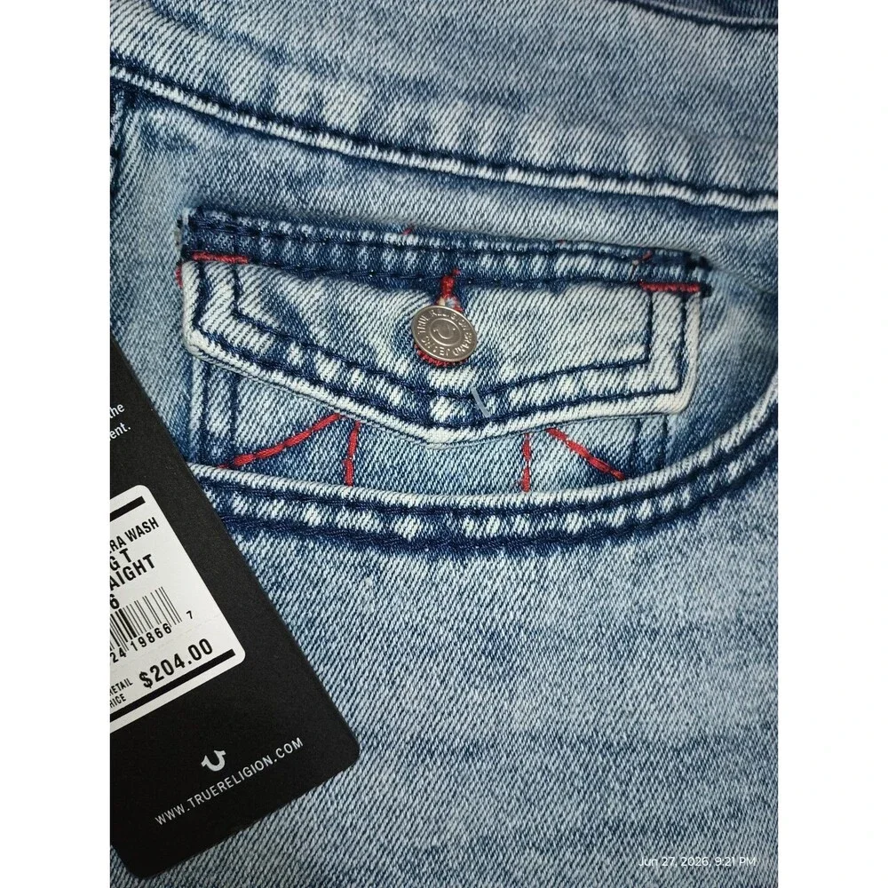TRUE  RELIGION Light Wash Denim Cotton Relaxed Straight Flap Jeans (XP0053) NEW